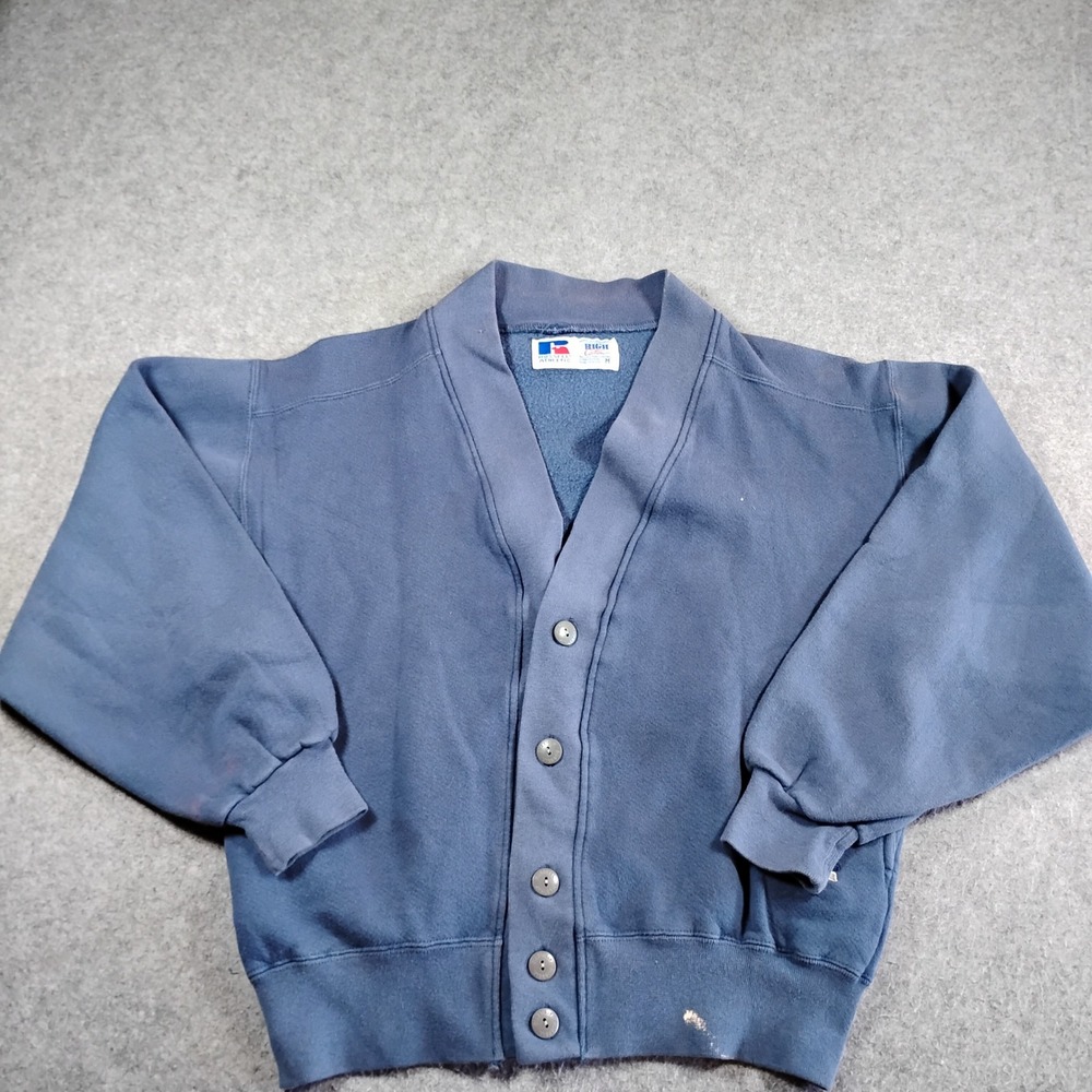 Vintage Russell Athletic High Cotton Cardigan Sweatshirt Blue Mens Medium USA